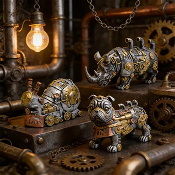 Steampunk Ornaments Desktop Ornament Toy Creative Punk Steampunk Rhinos Figure Animal Wild Resin