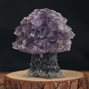 Handcrafted Amethyst Crystal Money Tree, Feng Shui Wealth & Luck Charm, 1.96in Compact Size Desktop Decor for Home, Office, Bedroom, Perfect Holiday Gift