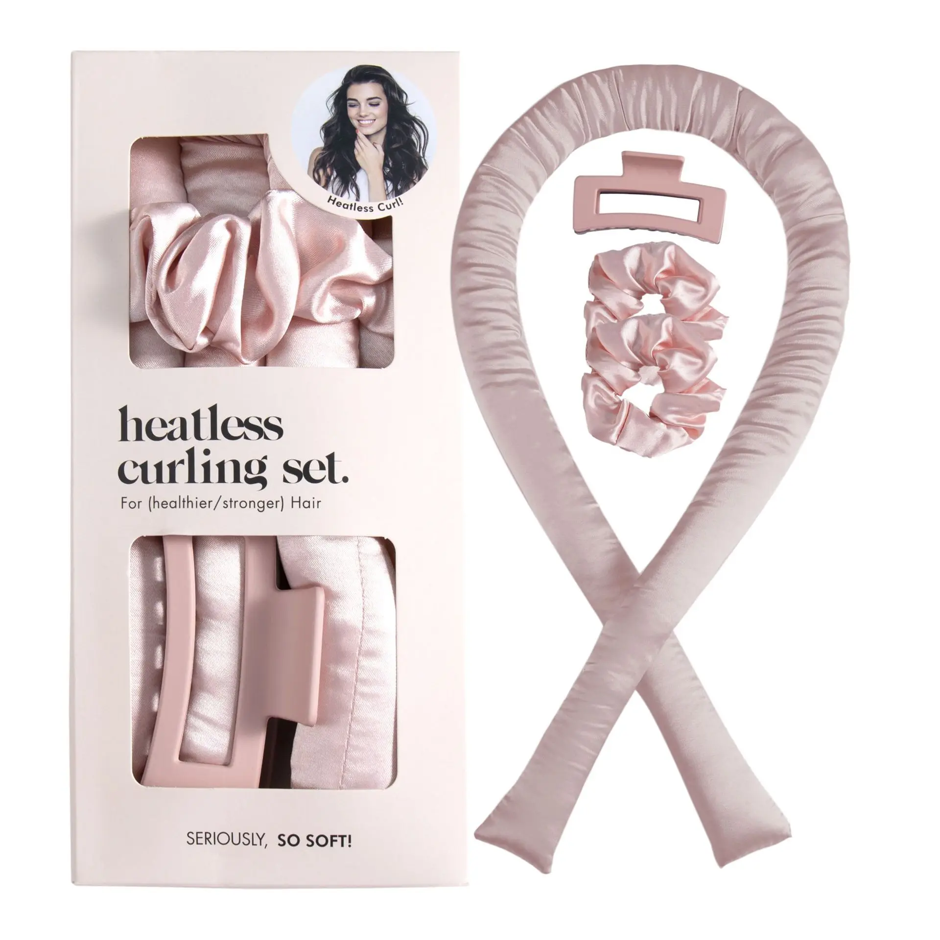 Heatless Curling Rod Headband Set, 4-Piece Soft Padded No-Heat Hair Curler for Overnight Curls & Waves with 2 Satin Scrunchies and Hair Clip