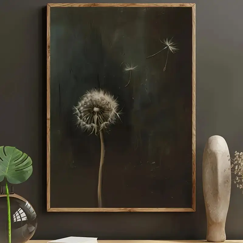 Vintage Dandelion Canvas Art Print, Artistic Waterproof Dark Floral Aesthetic Wall Decor for Living Room Bedroom Bathroom Office Kitchen Hallway, Vintage Flower Print, Floral Prints