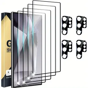[Compatible with Samsung Galaxy S26/S26 Plus/S26 Ultra] [4+4 Pack Galaxy S24 Ultra Screen Protector, 4 Pack Tempered Glass with 4 Pack Camera Lens Protector, High Clarity, Anti-Fingerprint, Anti-Shatter, Bubble Free, Smartphone Protection Accessories