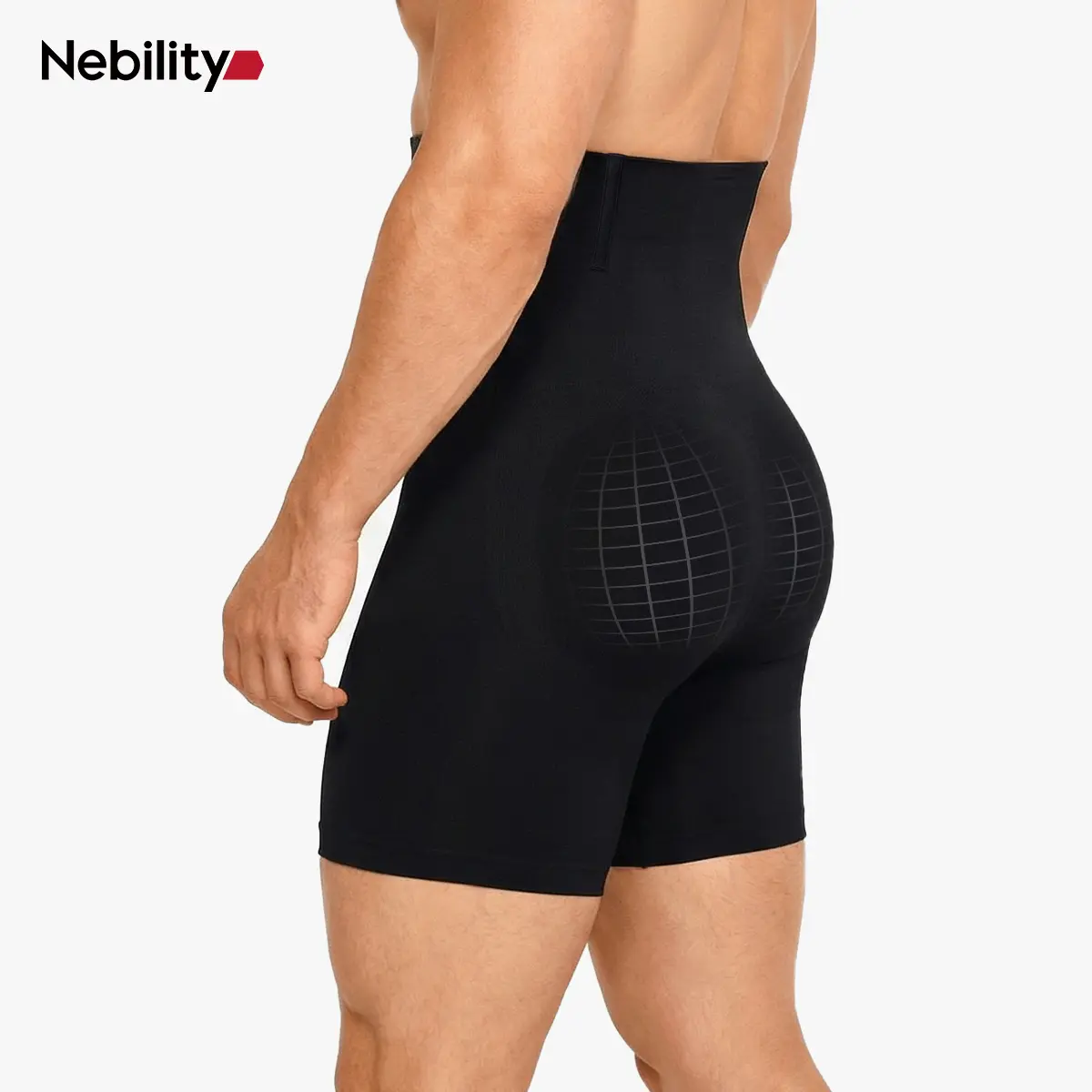 Nebility Men's High-Waist Tummy Control Shapewear, Seamless Compression Boxer Briefs with Steel Boning, 3D Pouch Support, Slim Fit Underwear