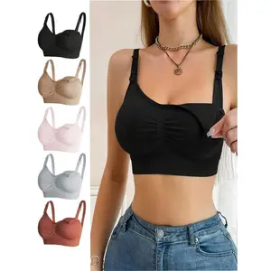 5-Pack Women's Maternity Nursing Bra - Soft, Wireless, Comfortable Support for Breastfeeding and Pumping, Adjustable Straps, Multiple Colors (Black, Beige, Pink, Light Gray, Dark Gray), Comfortable Nursing Wear|Smooth Bra Design|Soft fabric bra, nursing