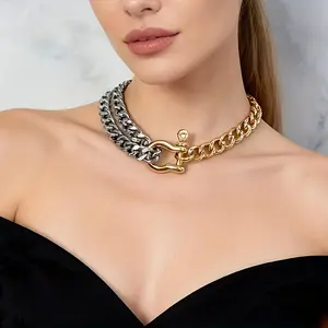 Stainless Steel Multi-Layer Necklace - Gold-Tone & Silvery Finish, Double Stacked, Mixed-Length Layered Statement Necklace, Party Wear Costume Jewelry Accessory for Women, Stainless Steel Necklaces, Double Stacked Necklaces