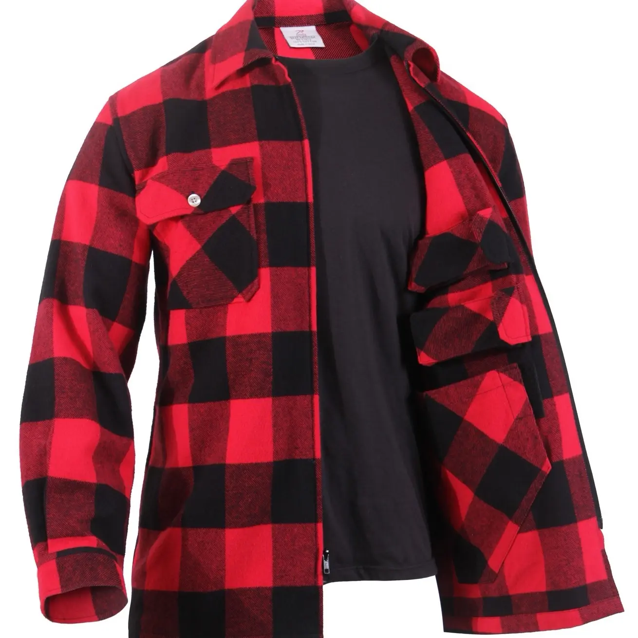 ROTHCO Men's Tactical Flannel Shirt, Heavyweight Plaid Cotton Fabric with Long Sleeves, Concealed Carry EDC Pockets and Heavy Duty Zipper, Foldable, Athletic, Expandable, Fitted, Button, Collared, Regular