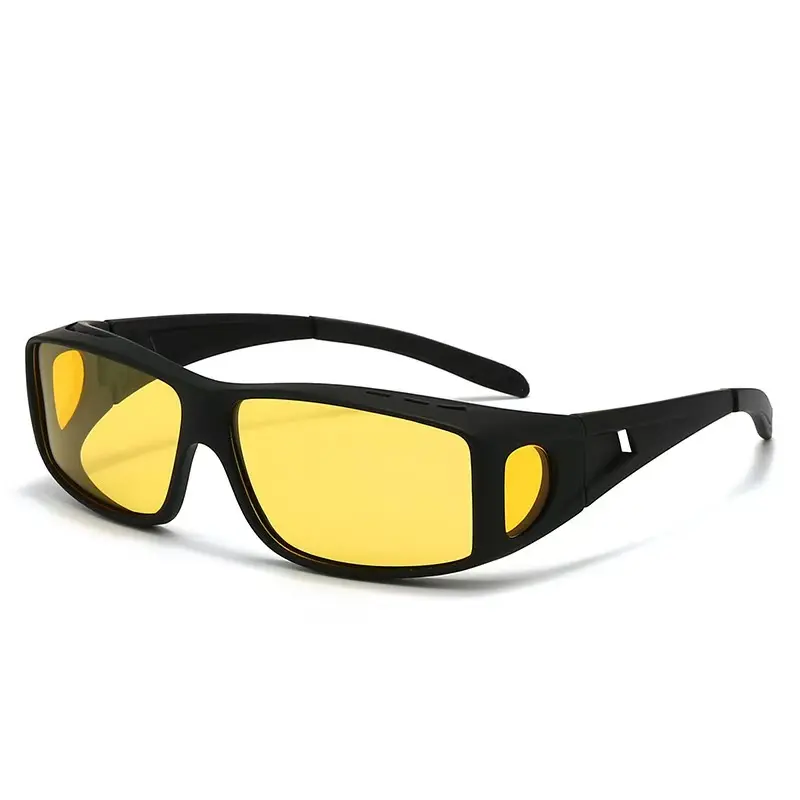 Fit-Over Eyeglasses Night Vision Sunglasses for Men - Anti-Glare Polarized Yellow Anti-Reflective Lens Overglasses Sunglasses, Rectangular Polarized Eyewear, Rectangular Polarized Sunglasses, Anti-Reflective Lens Men's Sunglasses