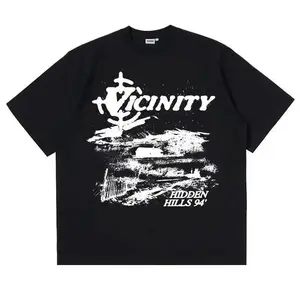 Minimalist Street Style Essential - Black & White Tee Featuring ‘VICINITY’ & Panoramic Print,Casual short-sleeved T-shirt, regular-length T-shirt, lightweight and breathable, simple style.