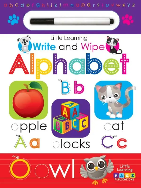 Wipe-Clean Alphabet Interactive Activity Book for Preschoolers - English Edition, Laminated Paper, 16 Pages, Whiteboard Pen, Letter Tracing, Lettering Supplies, Early Learning Visual Tools, Alphabet Learning Chart, White Board, Compact and Practical