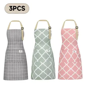 3PCS Aprons for Women with Pockets, Cotton Linen Waterproof Kitchen Cooking Aprons, Chef Apronfor Men Women with Adjustable Neck Strap and Long Ties
