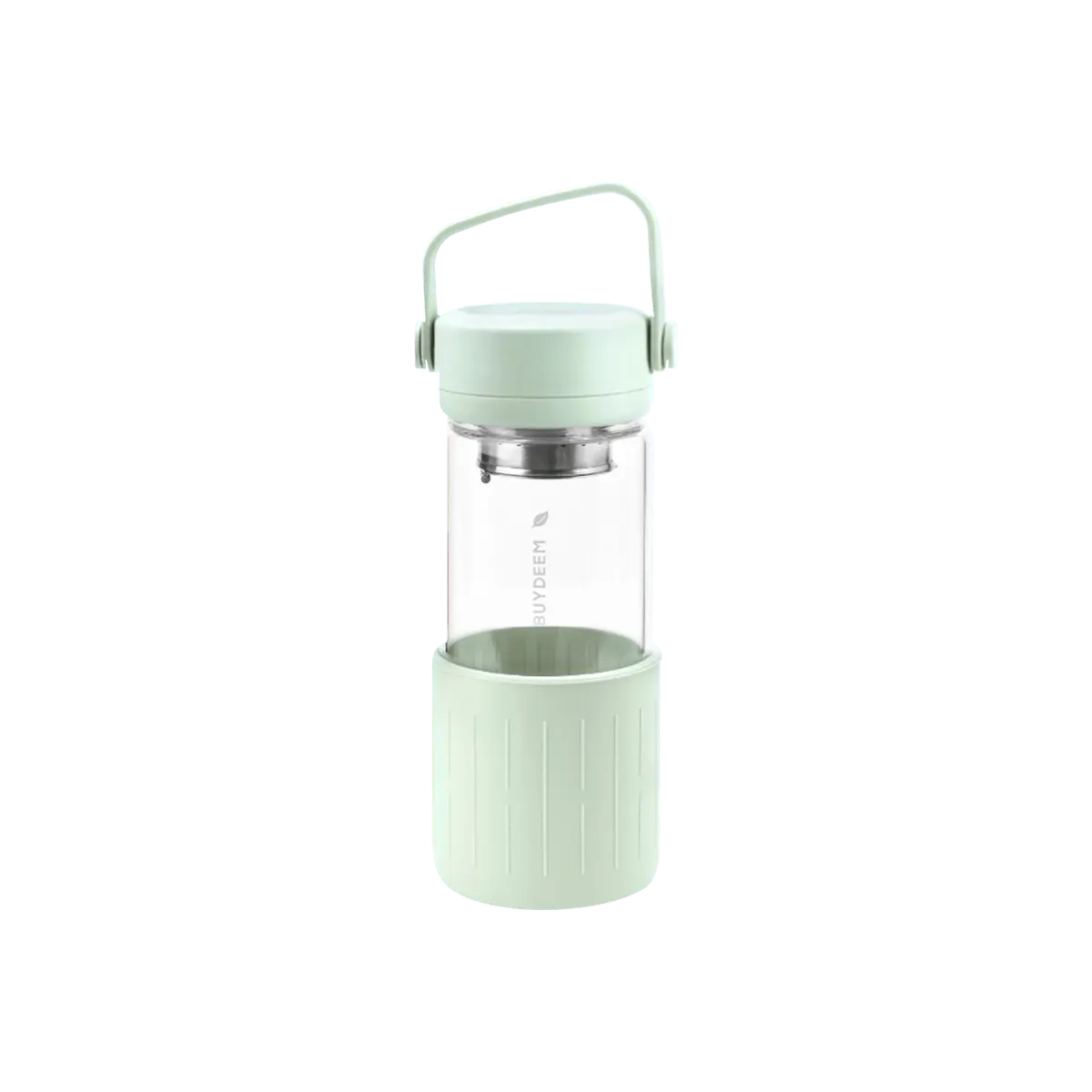 BUYDEEM Portable Tea Tumbler 350ml - Insulated Infuser Mug for Loose Leaf & Tea Bags, Double Wall Glass, Leak-Proof Lid, Easy Carry Handle, Elegant Ash Green