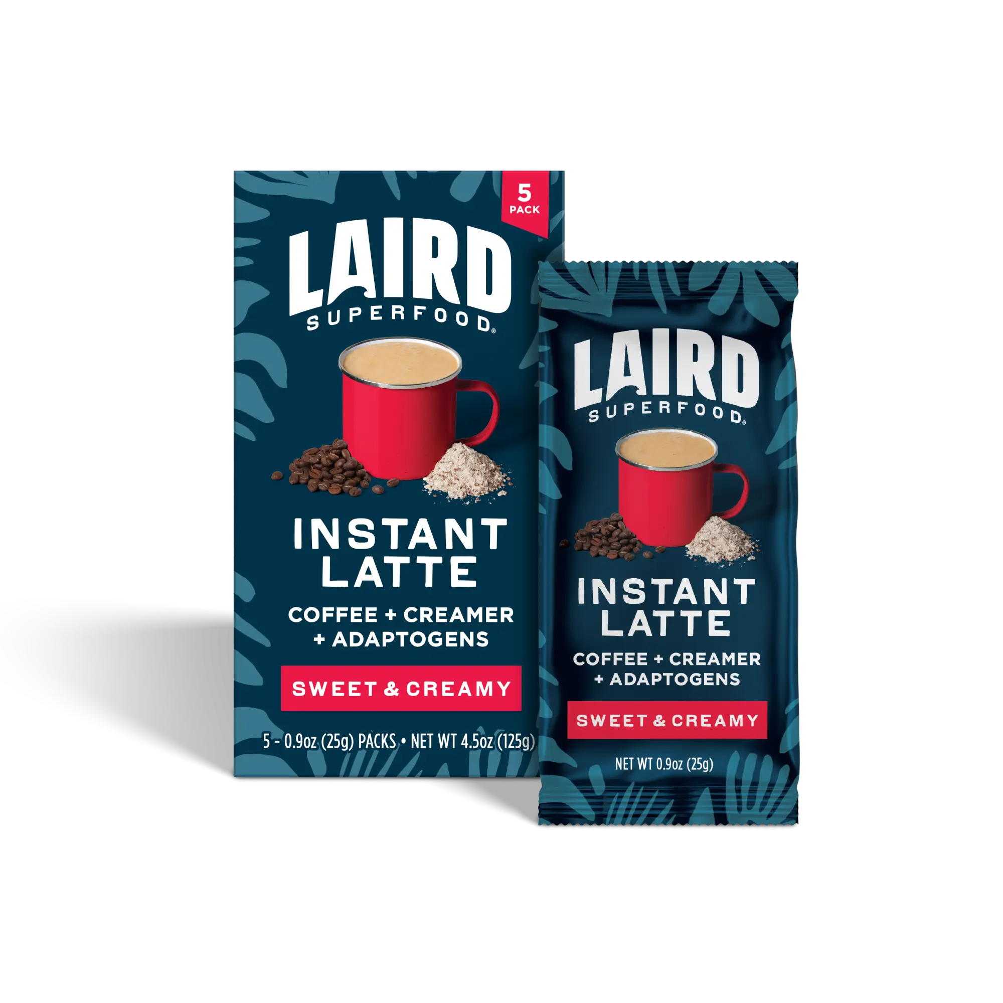 Laird Superfood Instant Latte with Adaptogens - Single Serve Coffee & Creamer - 5.5 oz (150g) Packets