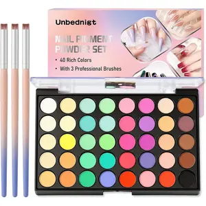 40 Colors Nail Pigment Powder for Nails with 3 Brushes, Professional Nail Art Decoration Supplies Palette with Neon Shades for Gradient, Ombre & Bold Manicure, Nail Powder for Nails DIY Gift for Women