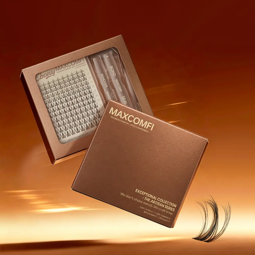 Individual Lash Clusters Maxcomfi Ebony | Luxury Premium Collection, Black And Brown Mixed Hair D Curl Soft Wispy Lashes, Realistic Mommy Look Reusable Segmented Eyelashes, Beginner Friendly At-Home Lash Extensions