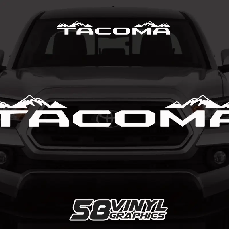 Toyota Tacoma Windshield Emblem Decal, 40x4 in White Car Sticker for Cars Trucks, Easy to Install with Double-Sided Strong Adhesive