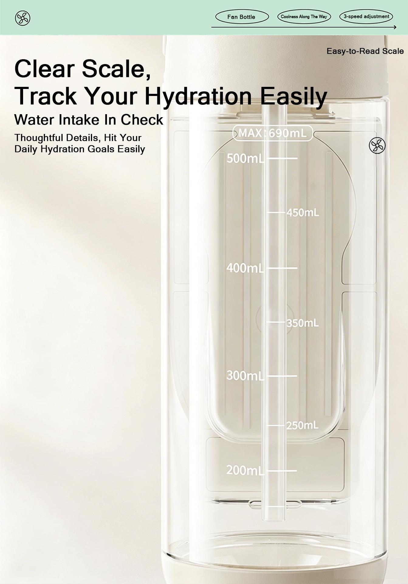 2-in-1 Water Bottle with Built-In Foldable Fan, Portable Dual-Drinking Cooling Water Bottle with Fan 3 Speeds USB, 3 Speeds Adjustable for Outdoors Sports