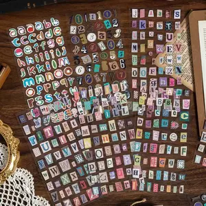 Letter Number Adhesive Stickers Set, 6 Pieces Vintage Capital & Small Letters, DIY Cartoon Handmade Decals for Cross-Border Use