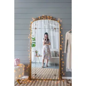 76' x 40' Lavish Full Length Mirror, Antique Gold Metal Floor Mirror for Living Room, Bedroom