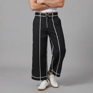 INCERUN Men's Long Basic Fabric Pants - Menswear Printed Line-Art Trousers with Avant-Garde Style for Parties