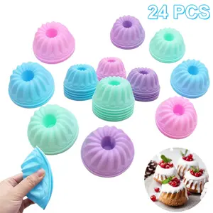 24 Pack Silicone Cake Molds Baking Tools Pumpkin Nonstick Cupcake Liners, Fancy Dessert Tray Jelly Muffin Molds For Weeding Birthday Valentine'S Day Party Decoration