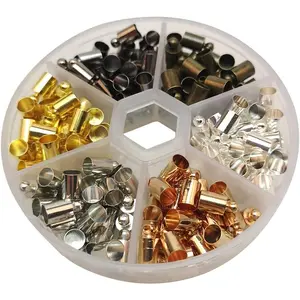 Chenkou Craft 1 Box 180PCS 6 Colors Brass Cord Ends Cap Glue-in End Cap Leather Cord Finding Kit for Kumihimo Jewelry and Tassel (Mix, 5x9mm)