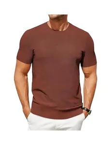 COOFANDY Mens Knit T-Shirts Summer Waffle Shirts Vintage Shirts Short Sleeve Crew Neck Tee Shirt Casual Crochet Top