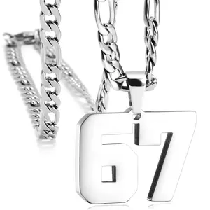 Number 67 Necklace for Men and Women Stainless Steel Sport Chain Geometric Design Unisex Casual Long Metal Coating Accessory Sparkly Chunky Jewelry with Modern Touch Mystery Pendant