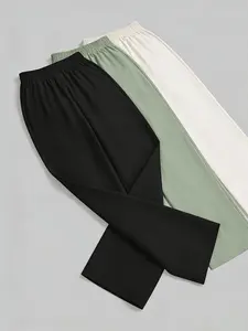 Women's three-piece Casual lounge set, drapey textured wide-leg pant swith drawstring waistband, made from lightweight breathable crinkled fabric, offering comfort and relaxed feel, suitable for daily commuting, home relaxing, weekend outings Loungewear
