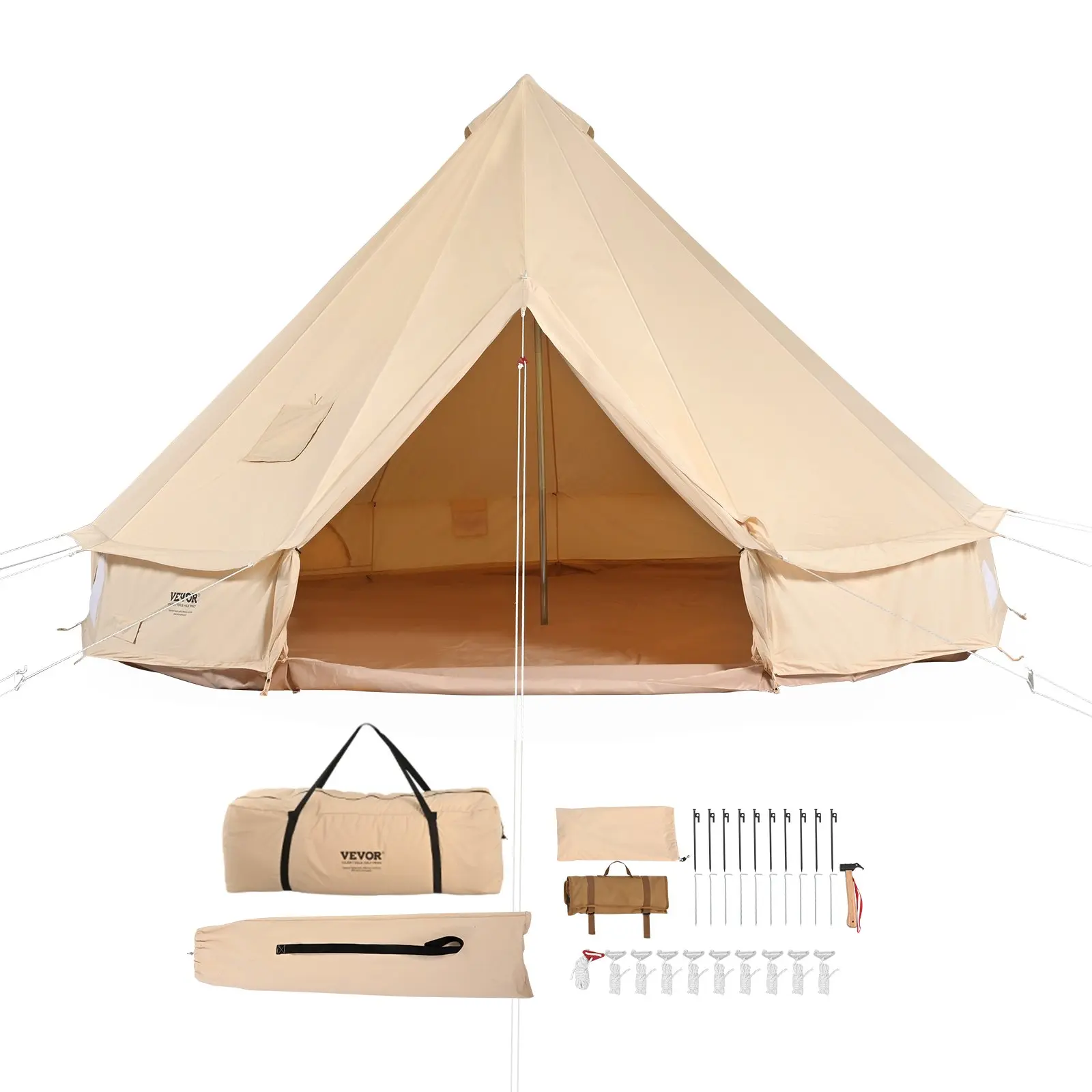 【Summerfinds】VEVOR Canvas Bell Tent, 4 Seasons 3 m/9.8ft Yurt Tent, Canvas Tent for Camping with Stove Jack, Breathable Tent Holds up to 4 People, Family Camping Outdoor Hunting Party Lightweight Portable Tent Easy Setup Tent