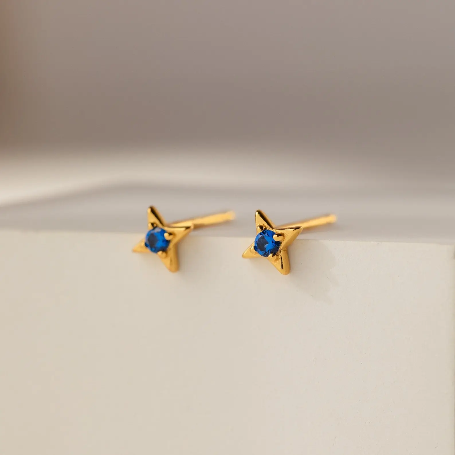 Sapphire Star Studs by Caitlyn Minimalist - Dainty Blue Celestial Crystal Earrings - Tiny Stacking Earrings - Gemstone Jewelry - Birthday Gift