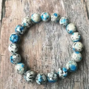 Natural K2 Azurite Granite 8mm Beads Healing Balance Reiki Stretchy Women Men Crystal 7'' Handmade Bracelet Gifts