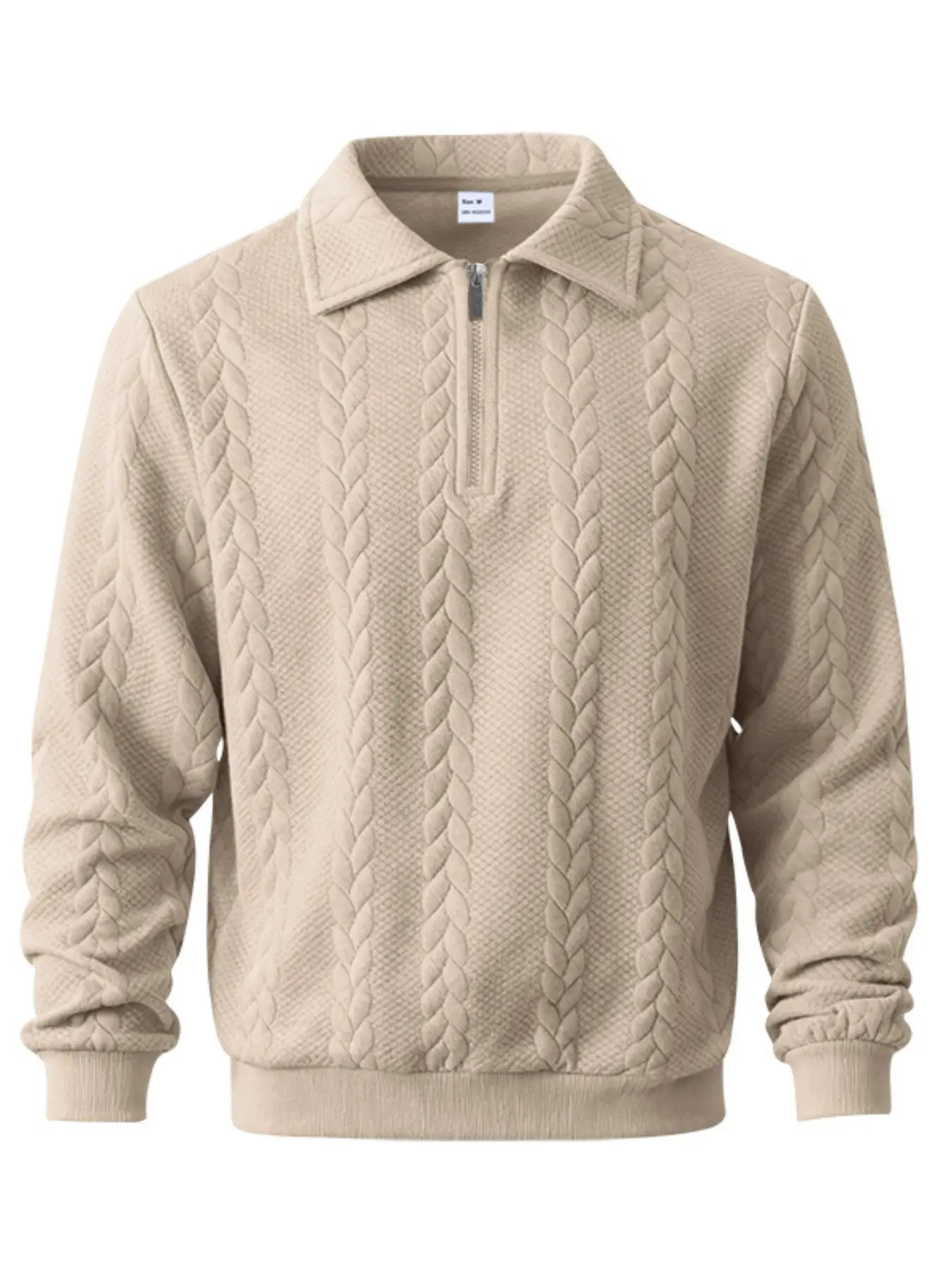Men's Heavyweight Casual Commuter Simple Textured Collar Zipper Polo Sweatshirt, Stylish and Comfortable, Perfect for Daily Wear