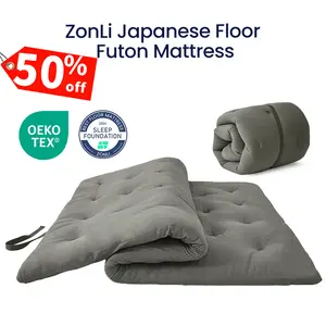 ZonLi Japanese Floor Futon Mattress for sleeping, 100% Cotton 2.5 Thicken Tatami Mattress,Backpain, Backease floor mattress, Deep Sleep, Foldable Sleeping Pad, Portable Dormitory Mat, Roll Up Floor Lounger Bed For Adult, Kid & Family Girl Woman Gift
