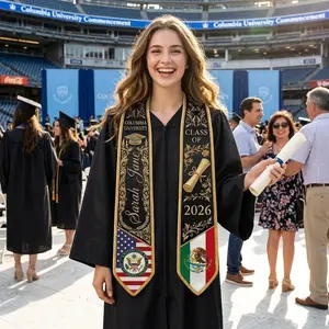 Personalized Two Flags Graduation Stole, Custom Mexico USA Double Flag Grad Sash, Class of 2026 International Student Gift, University Stole