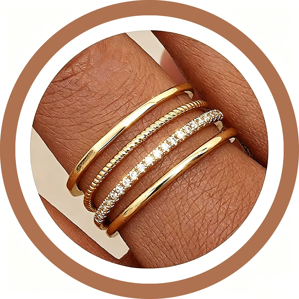 Women's 4PCS 14K Gold/Silver Plated Non-Tarnish Rings Set, 1.3mm Thin Dainty Cubic Zirconia Stackable Bands, Thumb Ring Jewelry Gifts (Sizes 7-9)