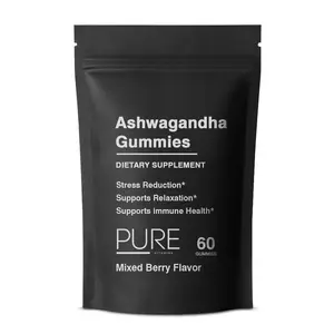 Pure Vitamins Ashwagandha Root Extract Gummies 300mg with Vitamin D2, Vegan Dietary Supplement, Mixed Berry Flavor, 60 Vegan Gummies