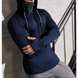 Retro street style Men's Solid Thermal Lined Hooded Tee, Casual Regular Fit Long Sleeve Hooded Top for Spring & Fall, Fashion Men's Top for Daily Wear, Workout Clothes, Sports Casual Wear, Casual Workout Tops