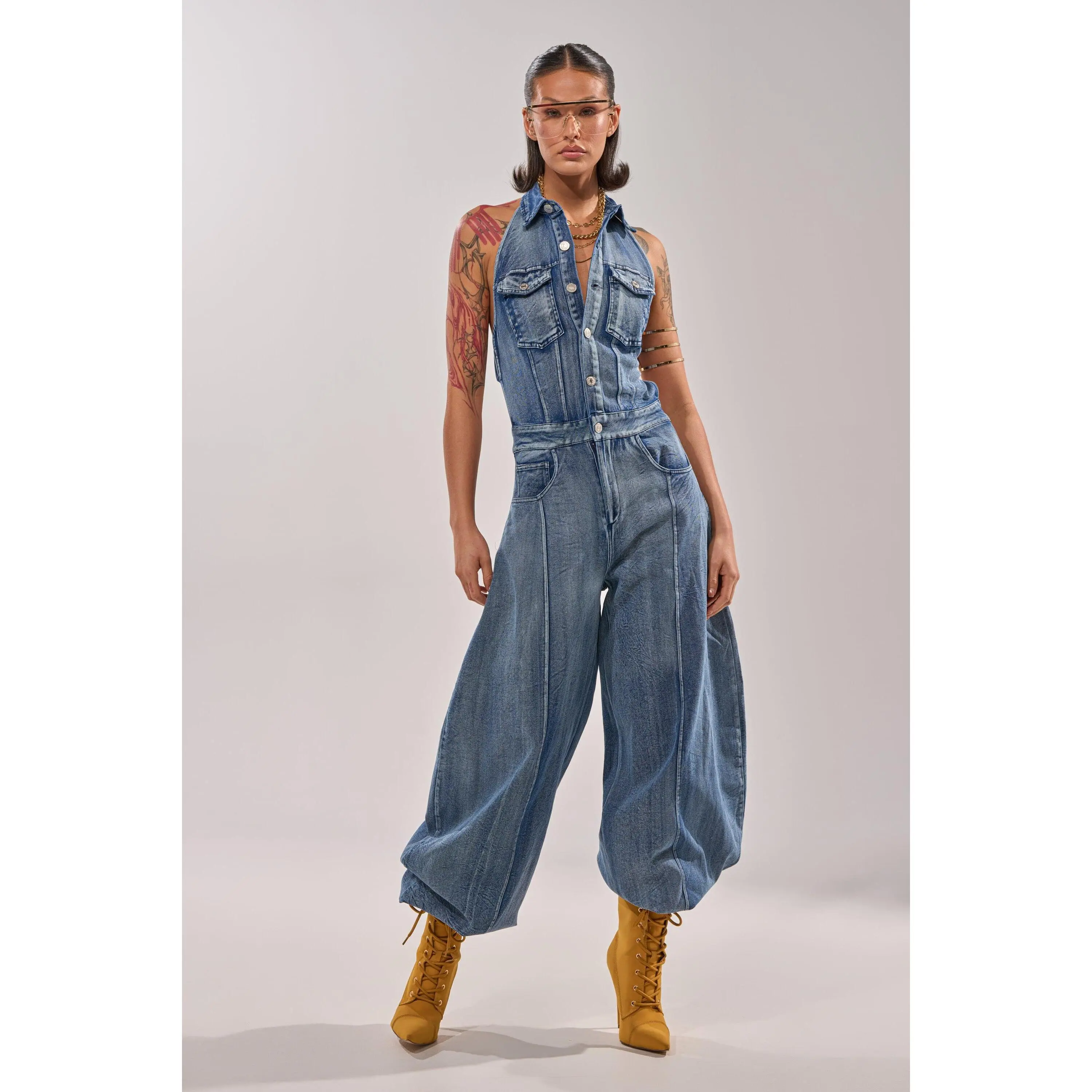 JETSETTER JUMPSUIT IN MEDIUM BLUE DENIM