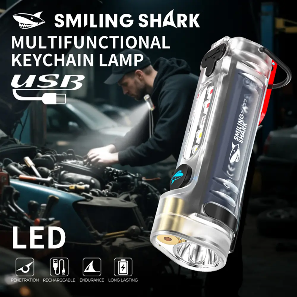 【TIP-6060】SmilingShark Unisex Compact Keychain Torch Light, Super Bright 3-in-1 UV + Flash Magnetic Lamp, 8 Modes, 200mAh Type-C Rechargeable Neck Mount Light for Camping, Hiking
