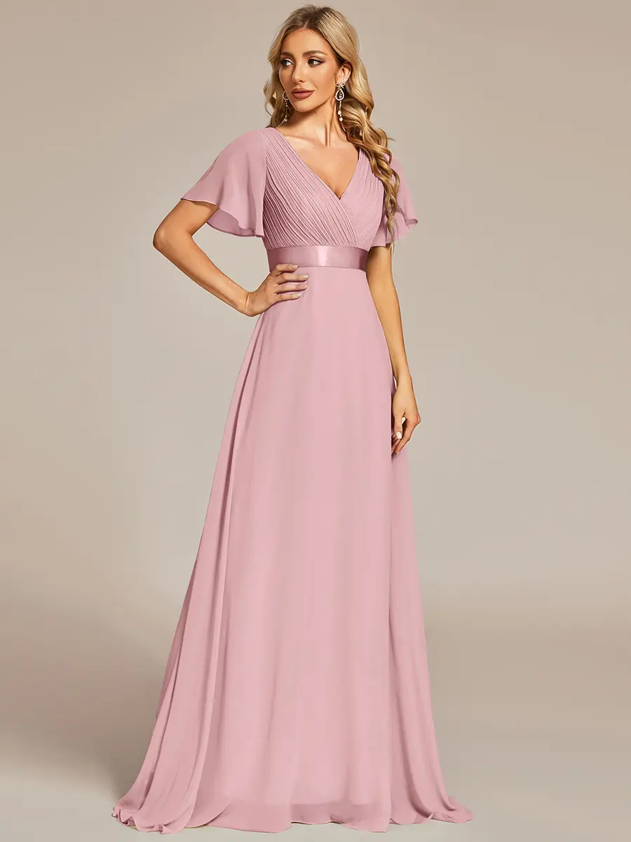 Ever-Pretty Long Empire Waist Bridesmaid Dress with Short Flutter Sleeves 09890 Womenswear Comfort Fitted