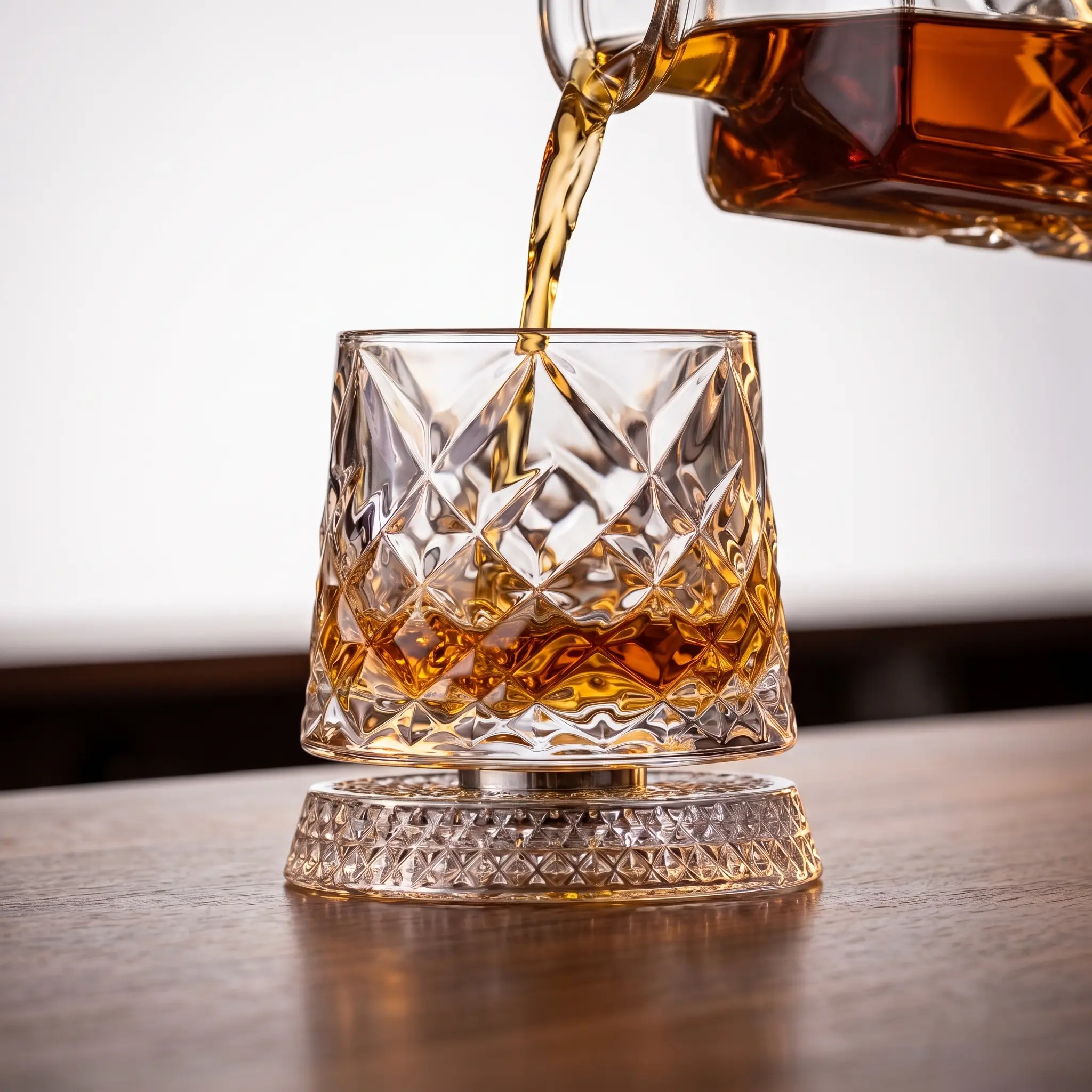 360° Rotating Crystal Whiskey Glass, Luxury European Diamond Cut Tumbler with Classic Design for Drinking Pleasure & Parties, Premium Stress Relief Barware Gift for Men, 360° Rotating Design