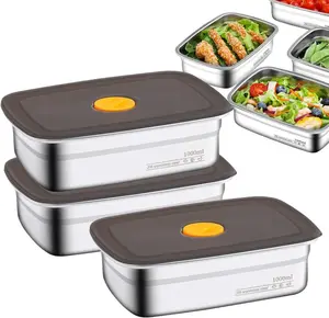 LUITON Stainless Steel Lunch Box 3/6-Pack Stackable Snack Storage Containers 1500ml Portable Leak-Proof Lid Dishwasher Safe for Travel Work