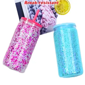 16oz double wall clear acrylic snowglobe tumbler with clear lid and straw