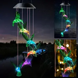 Color-Changing Hummingbird Solar Wind Chimes - Waterproof Outdoor LED Lights with 8 Lighting Modes, Gift for Mom, Garden, Patio, and Home Decor