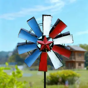 Outdoor Metal Windmill Decoration, Blue Star Patriotic Windmill, Country Garden Courtyard Lawn Patio Decor