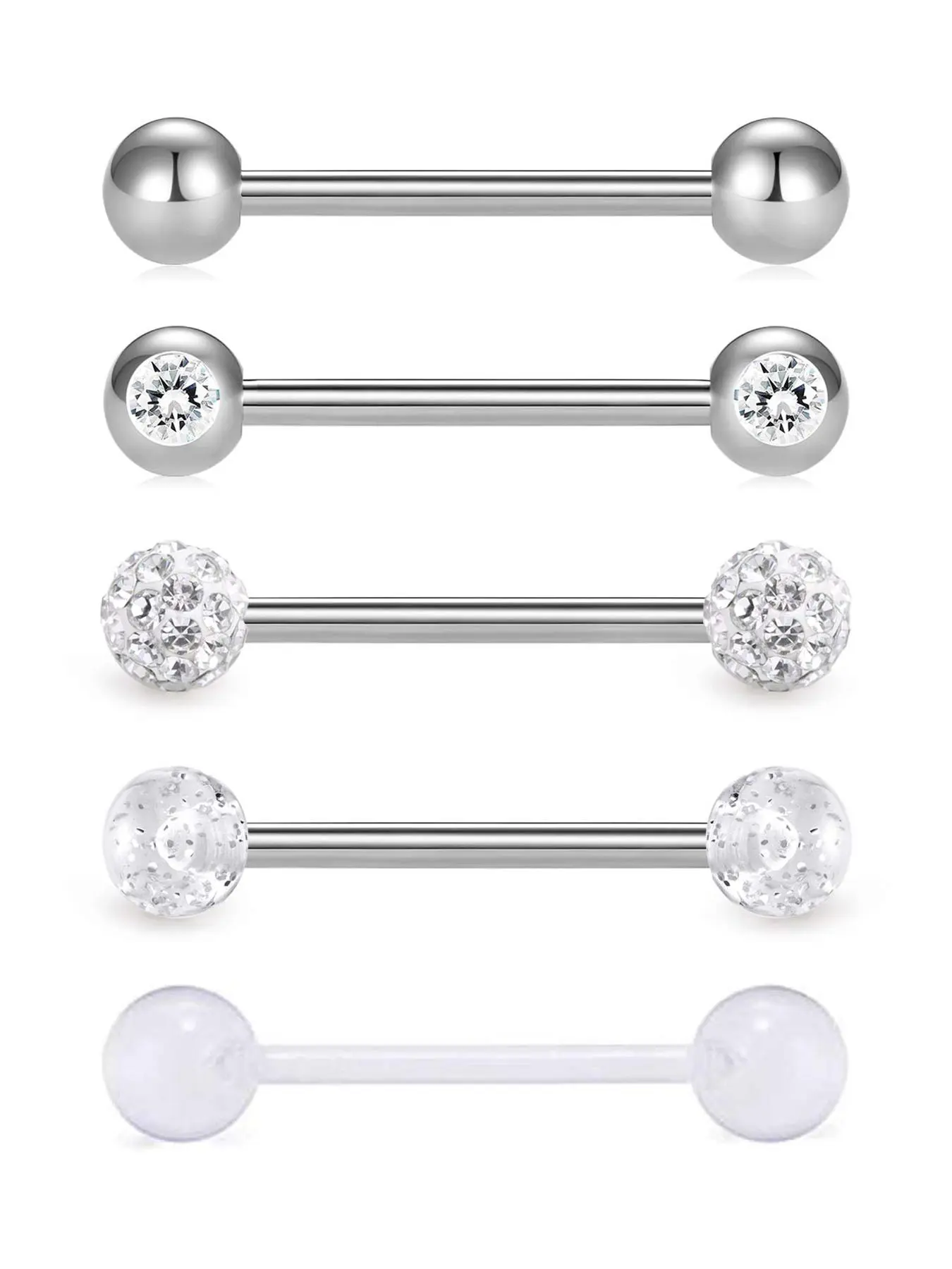 Unisex Rhinestone Decorated Stainless Steel Piercing Tongue Rings, Casual Trendy Nose Studs, Septum Ring, Body Piercing Jewelry for Party & Daily for Men & Women, Body Piercings Set