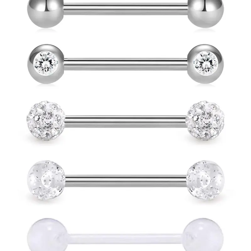 Unisex Rhinestone Decorated Stainless Steel Piercing Tongue Rings, Casual Trendy Nose Studs, Septum Ring, Body Piercing Jewelry for Party & Daily for Men & Women, Body Piercings Set, Chic Body Jewelry