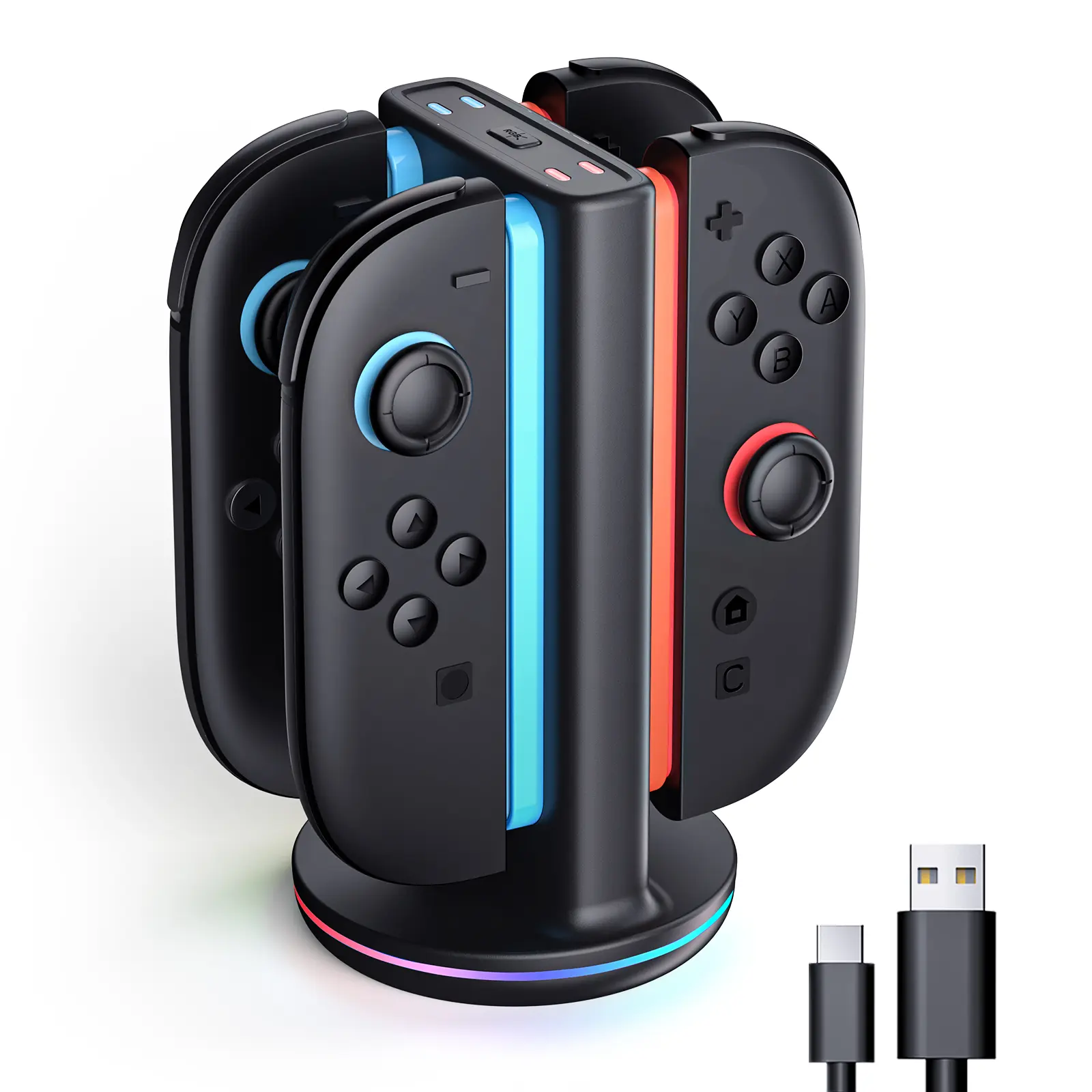 Supcase 4-in-1 Fast Charging Dock with Built-in Charging Ports for Nintendo Switch, Switch 2 Video Game Console - Joy-Con Controllers Compatibility, Magnetic Weighted Base, Bi-Directional Design, LED Light Indicators, Overcharge Protection, Built-In Charg