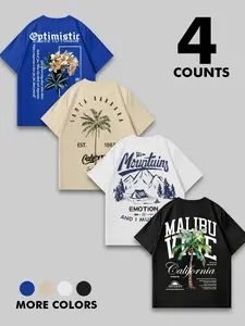 Men's 4-Pack California Theme Graphic T-Shirt Bundle with Palm Tree Mountain Camping Floral Prints Casual Vacation Style Oversized Cotton Short Sleeve Tops for Daily Wear Beach Outfits #springsaledeals2026 #summeroutfits #mentshirt #vacationwear