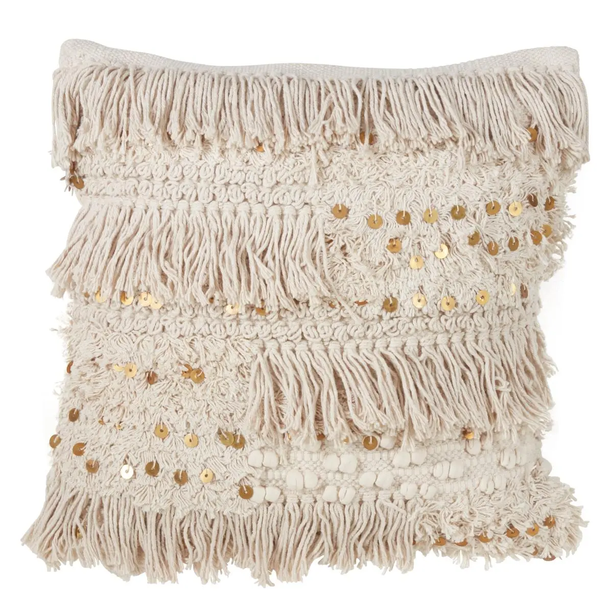 212 MAIN SARO 3202.GL18S 100% Cotton Down-Filled Square Home Decorative Cushion - Grey Cotton Fiber Cover, Moroccan Motif with Sequin Detail, Sofa Cushion Decorations
