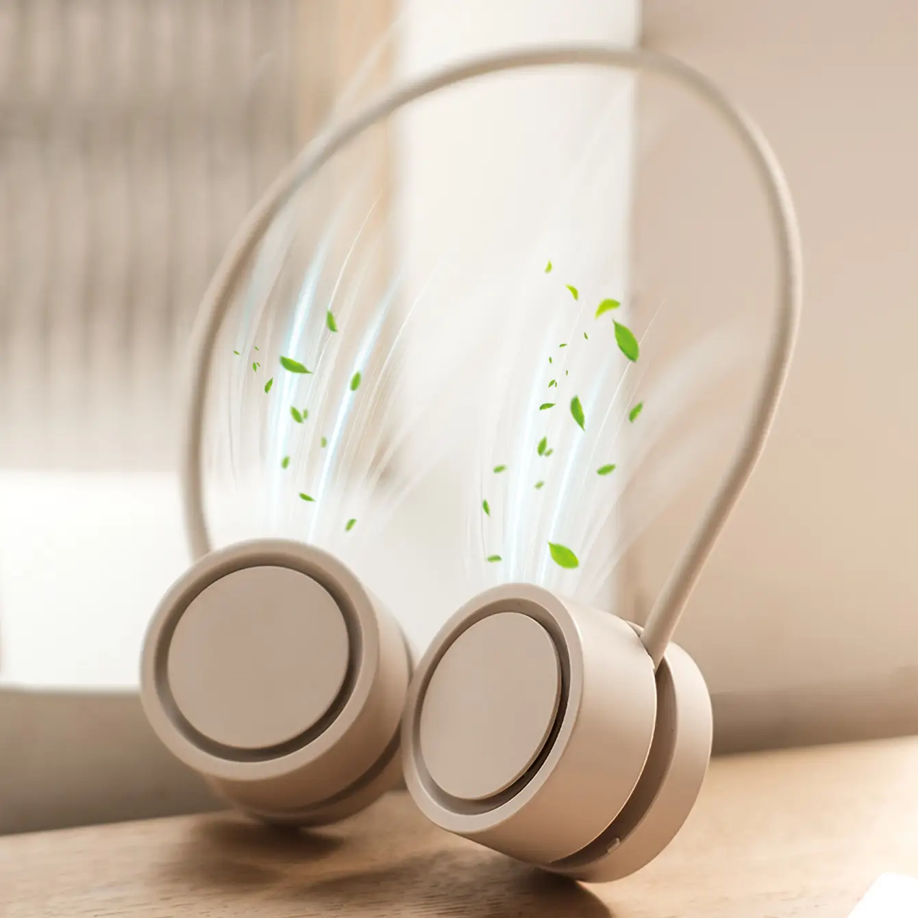 DQ209 Foldable Neck Fan Rechargeable Bladeless Hands-Free Pocketable Mini Cooling Fan for Indoor Outdoor Activities Compact Turbo White